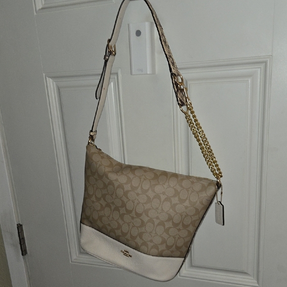 Coach Handbags - Coach Beige and White Signature Shoulder Bag